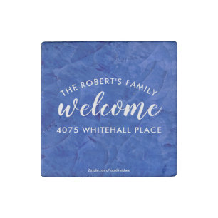 Modern Navy Blue Personalized Stone Magnet