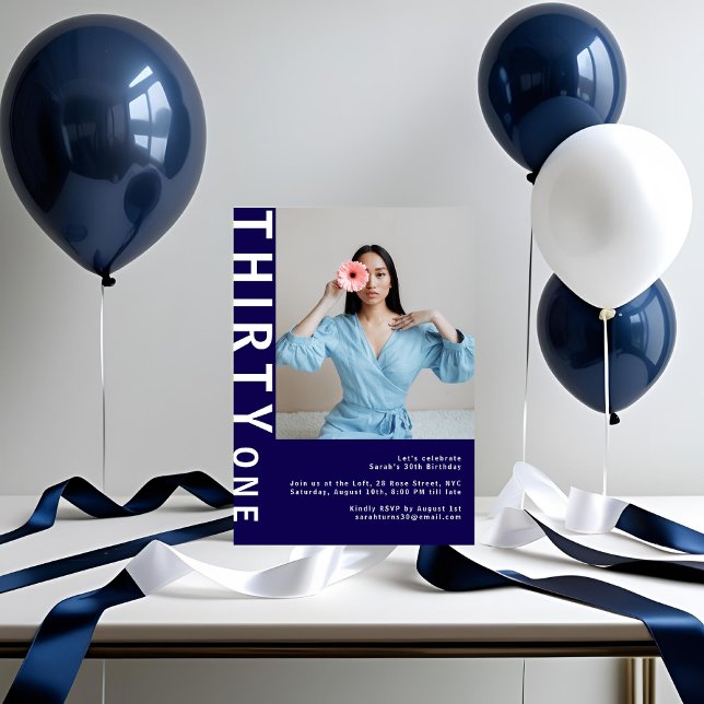 Modern Navy blue Photo 31th Birthday Invitation  (Creator Uploaded)