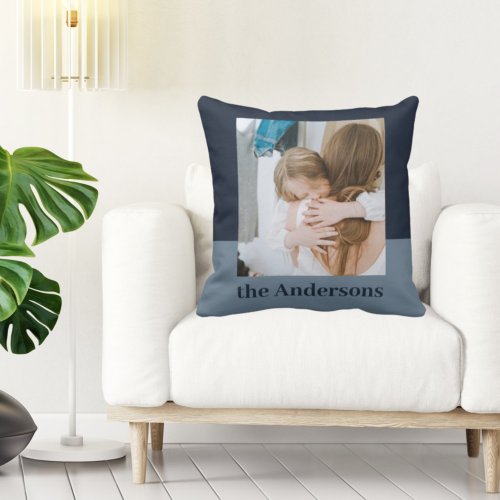Modern Navy Blue Photo  Family Gift Throw Pillow