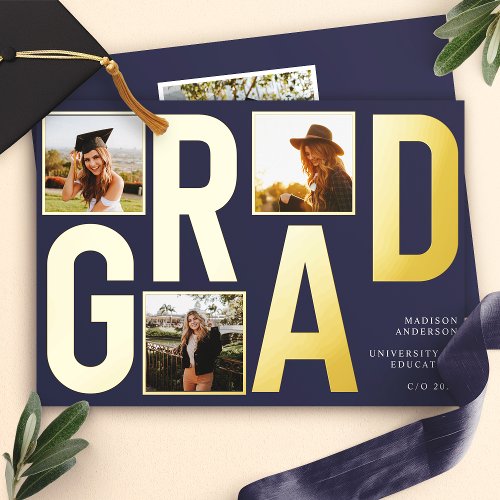 Modern Navy Blue Photo Graduation Announcement