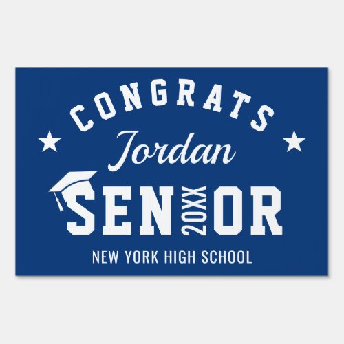 Modern Navy Blue PHOTO Graduation Banner Yard Sign