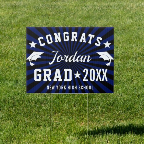 Modern Navy Blue PHOTO Graduation Banner Yard Sign