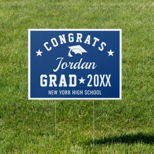 Modern Navy Blue PHOTO Graduation Banner Yard Sign