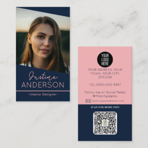 modern navy blue Photo logo QR code professional Business Card