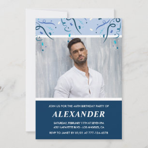 Modern Navy Blue Photo Man 46th birthday  Invitation