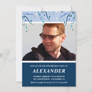 Modern Navy Blue Photo Man 69th birthday Invitation