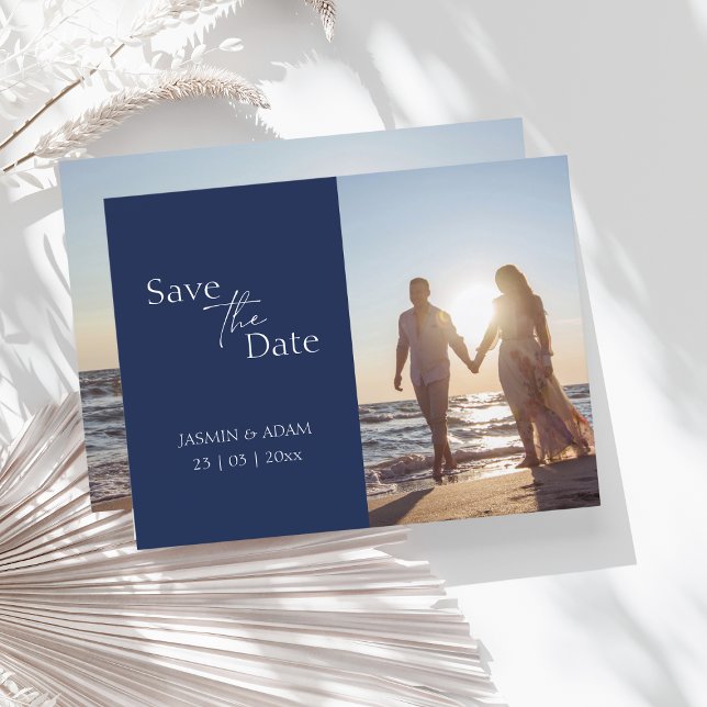 Modern Navy Blue Photo Save the Date Postcard (Creator Uploaded)