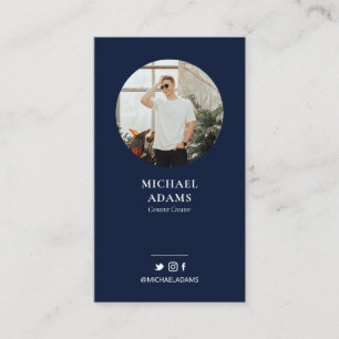 Modern Navy Blue Photo Social Media Business Cards