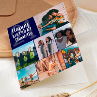 Modern navy blue photos collage grid 21 birthday