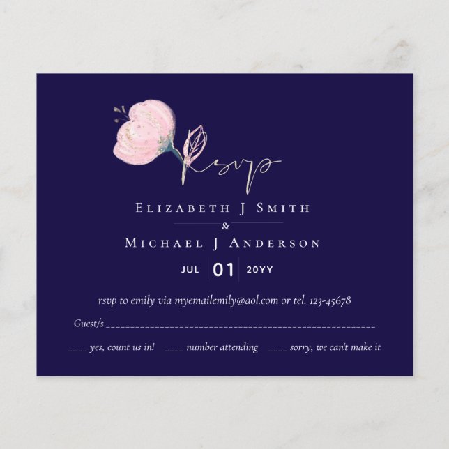 Modern Navy Blue Pink Rose Gold Wedding Budget (Front)