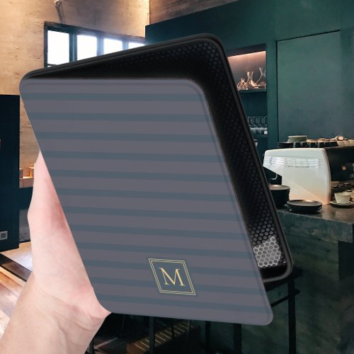Modern Navy Blue Plum Stripe Monogram Kindle Cover