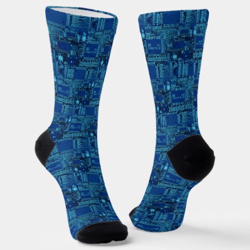  Modern Navy Blue Printed Circuit Board Cool Geeky Socks