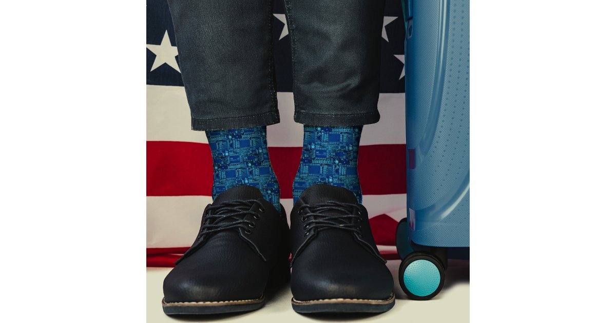 Modern Navy Blue Printed Circuit Board Cool Geeky Socks | Zazzle
