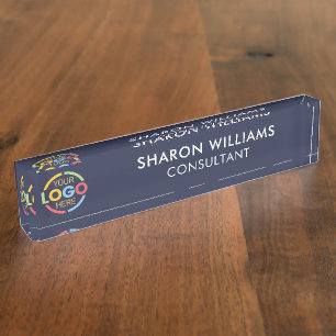 Modern Navy Blue Professional Black Office Title Desk Name Plate