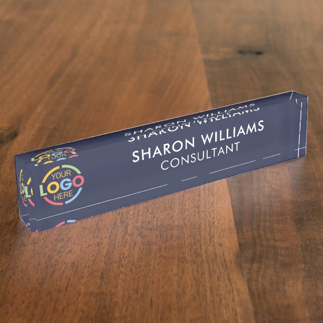 Modern Navy Blue Professional Black Office Title Desk Name Plate (Side)