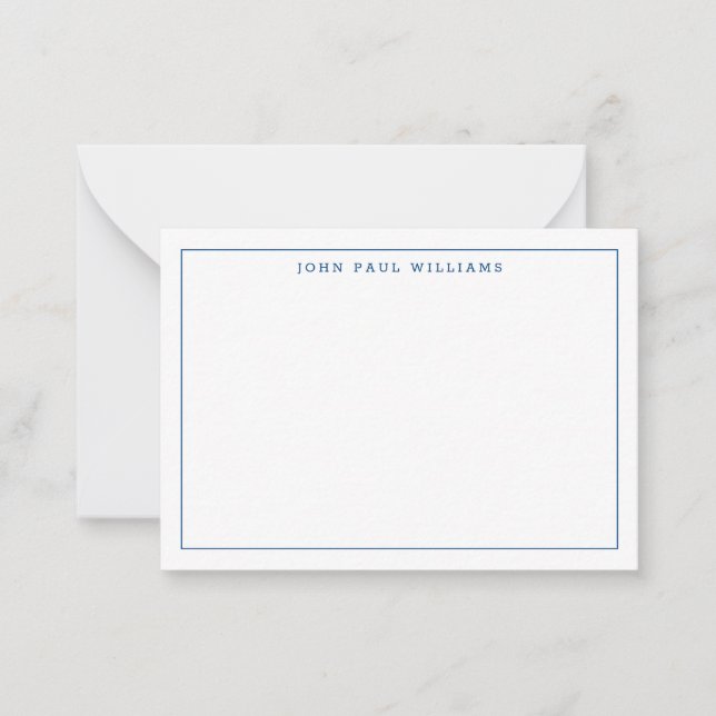 Modern Navy Blue Professional Simple Thin Border Note Card (Front)