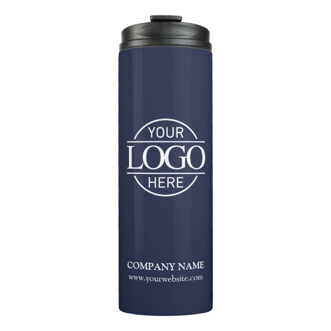 Modern Navy Blue Promotional Company Business Logo Thermal Tumbler (Front)