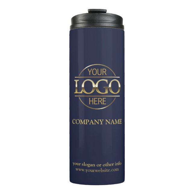 Modern Navy Blue Promotional Company Business Logo Thermal Tumbler (Front)
