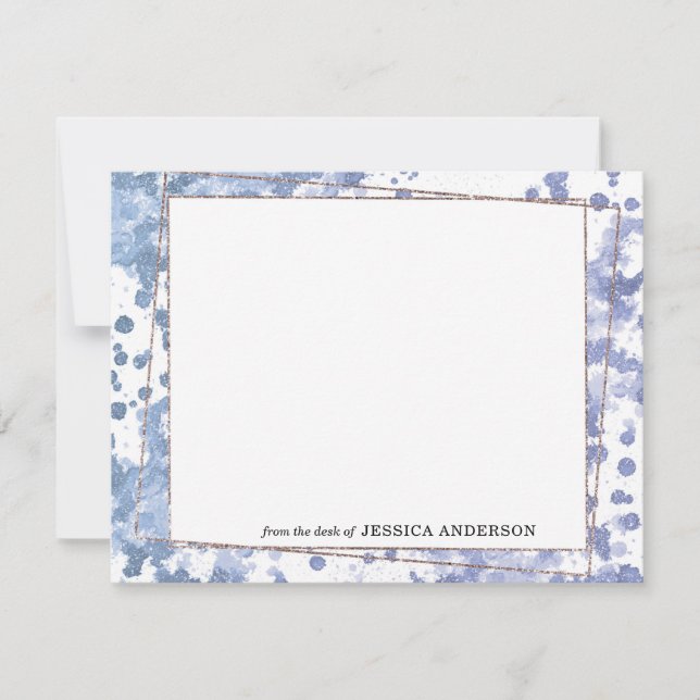Modern Navy Blue Purple Gold Abstract Watercolor Note Card (Front)