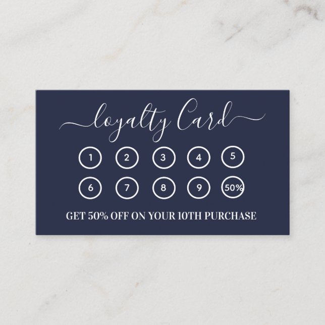 Modern Navy Blue QR Code Business Logo Loyalty Card (Front)