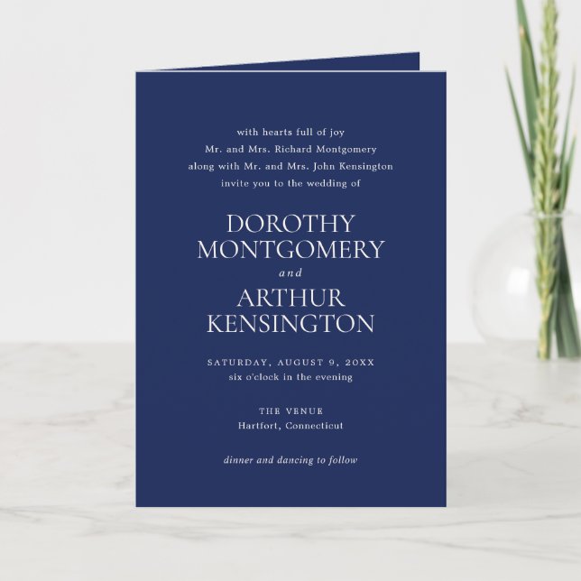 Modern Navy Blue QR Code Elegant Wedding Invitation (Front)
