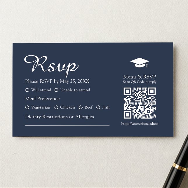 Modern Navy Blue QR Menu Choice Graduation RSVP (Creator Uploaded)
