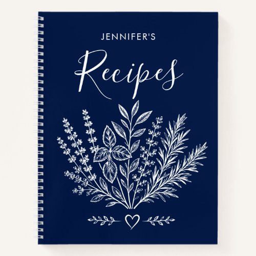 Modern Navy Blue Recipe Family Cookbook Notebook