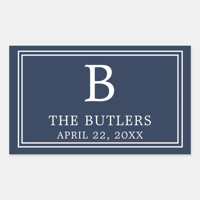 Modern Navy Blue Rectangular Sticker (Front)