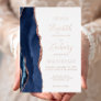 Modern Navy Blue Rose Gold Agate Wedding Foil Invitation