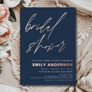 Modern Navy Blue Rose Gold Bridal Shower Chic Foil Invitation