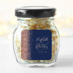 Modern Navy Blue Rose Gold Glitter Edge Wedding Square Sticker<br><div class="desc">This elegant modern wedding sticker features a faux rose gold glitter design on the left edge. Easily customize the rose pink text on a navy blue background,  with the names of the bride and groom in handwriting calligraphy over a large ampersand.</div>