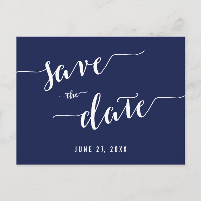 Modern Navy Blue Save The Date Postcards (Front)