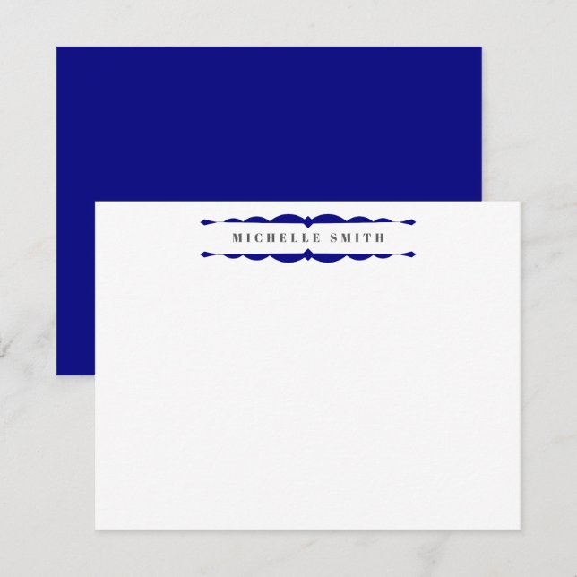 Modern Navy Blue Scallop Border Note Card (Front/Back)
