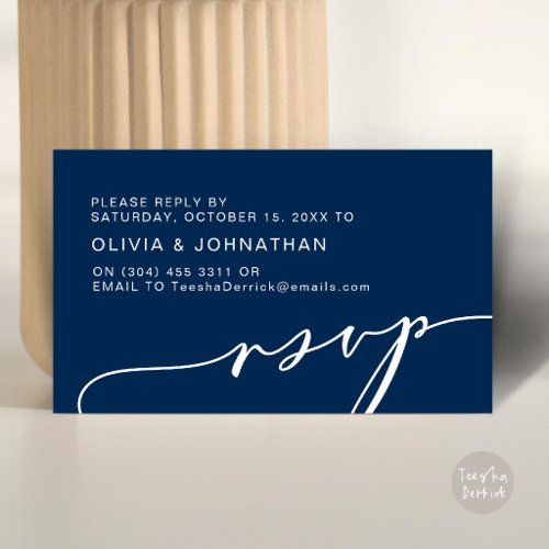 Modern Navy Blue Script Digital RSVP Wedding Enclosure Card