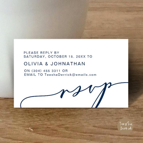 Modern Navy Blue Script Digital RSVP Wedding Enclosure Card