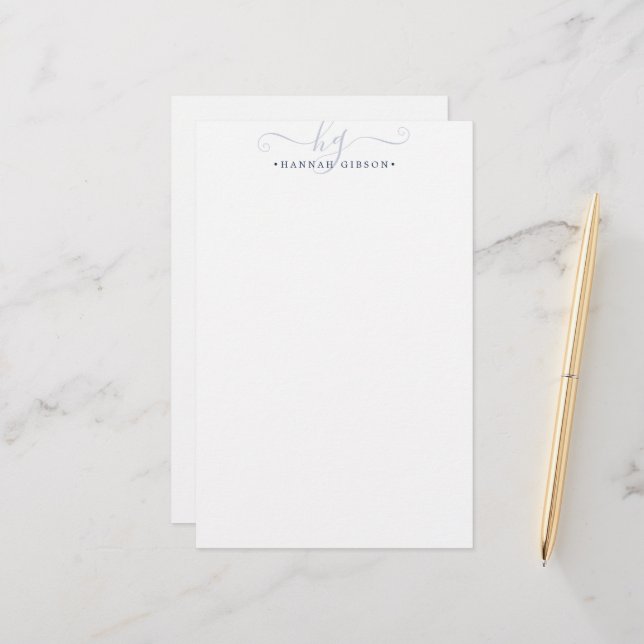 Modern Navy Blue Script Initials Monogram Minimal Stationery (Front/Back In Situ)