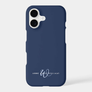 Modern Navy Blue Script Monogram iPhone 17 Case