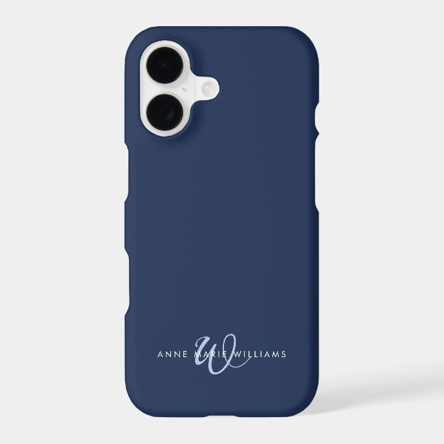 Modern Navy Blue Script Monogram Case-Mate iPhone Case (Back)