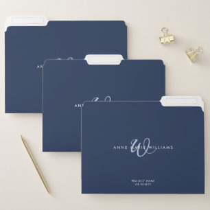 Modern Navy Blue Script Monogram File Folder
