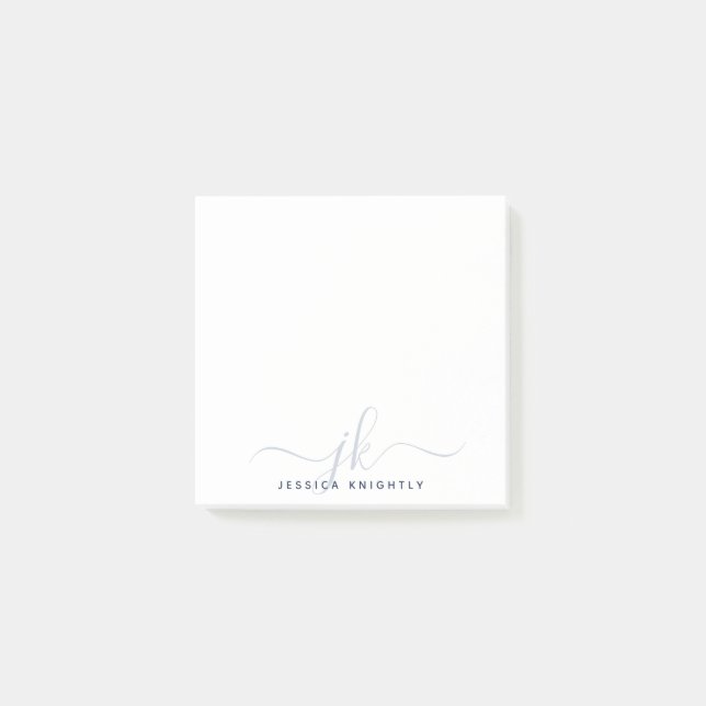 Modern Navy Blue Script Monogram Initials Minimal Post-it Notes (Front)