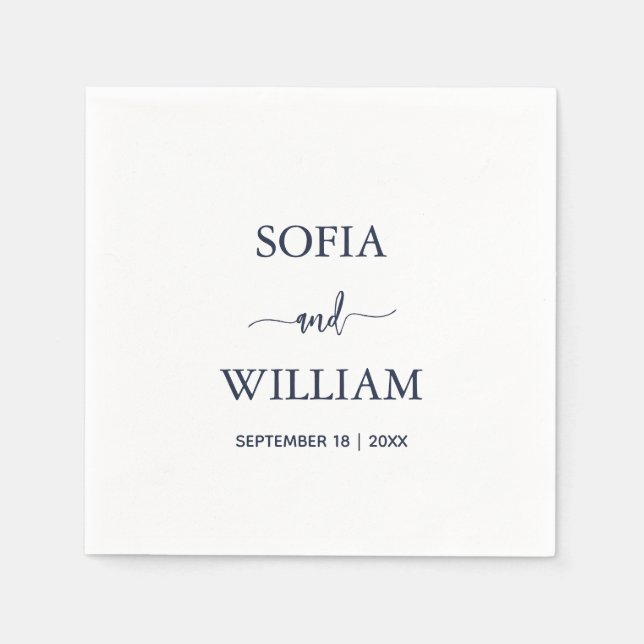 Modern Navy Blue Script Monogram wedding Napkins (Front)