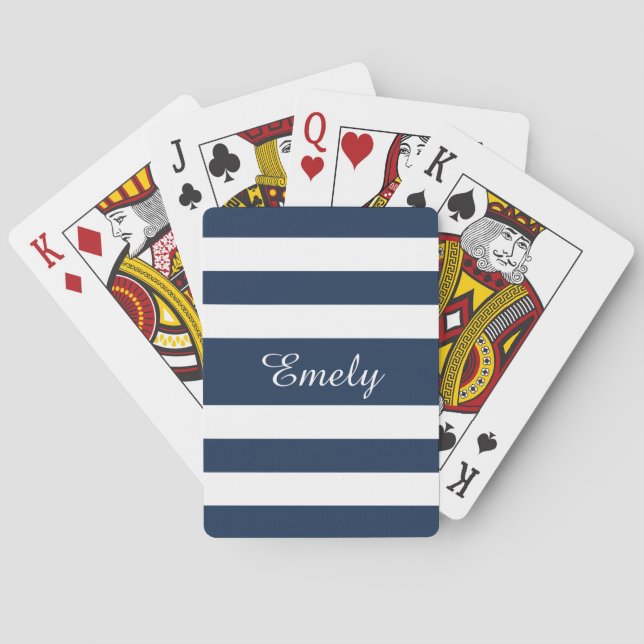 Modern Navy Blue Script Name Poker Cards (Back)