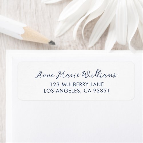 Modern Navy Blue Script Name Return Address Label