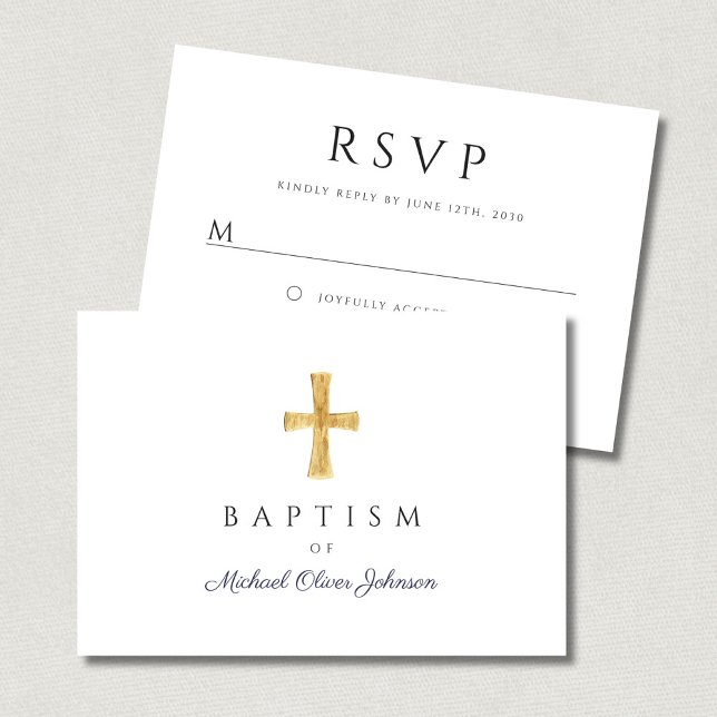 Modern Navy Blue Script Religious Boy Baptism  RSVP Card (Modern Navy Blue Script Religious Boy Baptism RSVP Card)