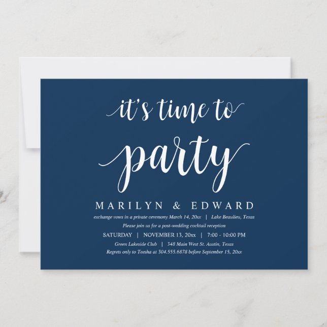 Modern Navy Blue script, Wedding Elopement Invitat Invitation (Front)