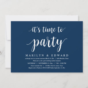 Modern Navy Blue script, Wedding Elopement Invitat Invitation