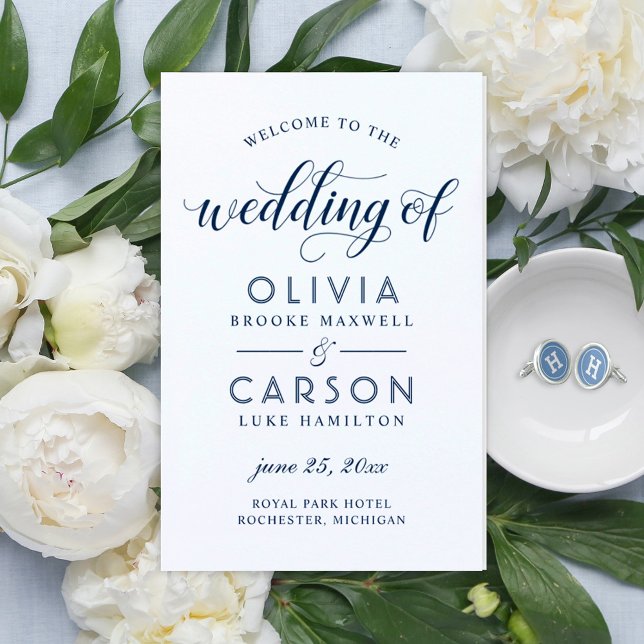 Modern Navy Blue Script Wedding Programs (Creator Uploaded)
