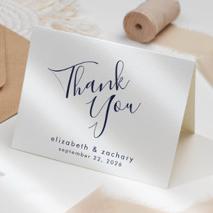 Modern Navy Blue Script Wedding Thank You Card