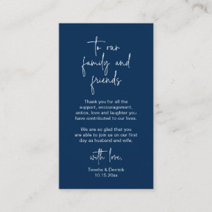 Modern Navy Blue Script, Wedding Thank you Enclosure Card