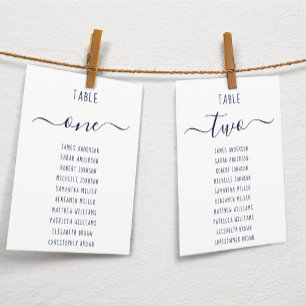 Modern  Navy Blue Script White Seating Chart Card